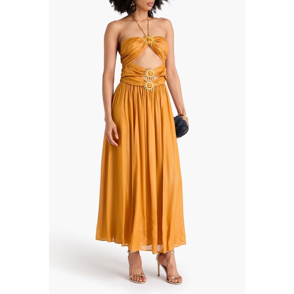 Farm Rio Yellow sleeveless Maxi Dress with Sun Buckle - Size Medium - NWT